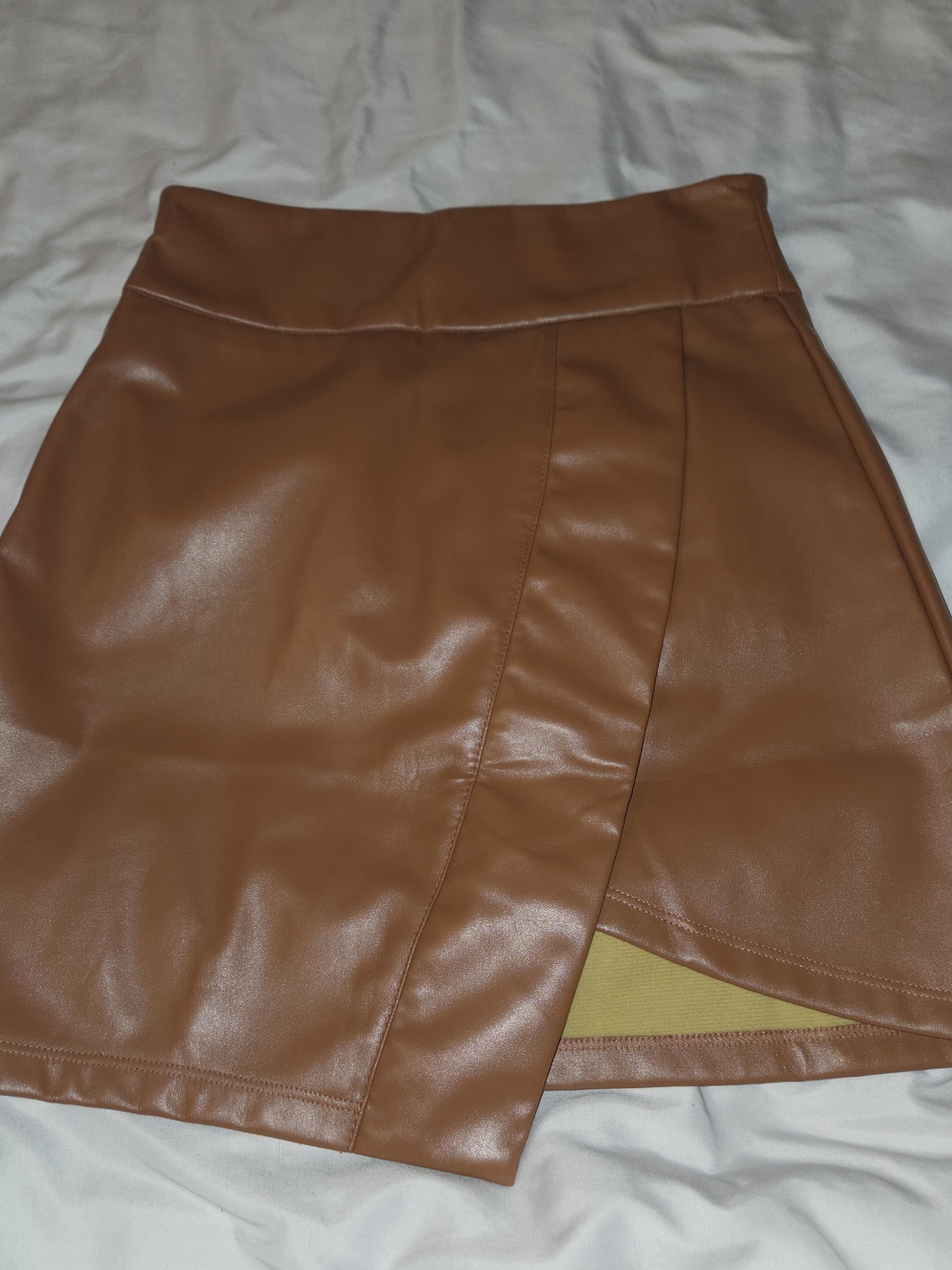 SHEIN Tan Faux Leather Wrap Mini Skirt